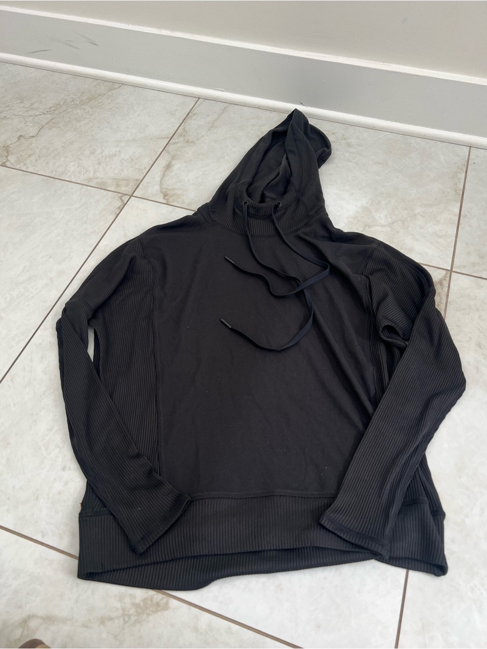 NEW ALALA Black Ribbed Hoodie Size Small